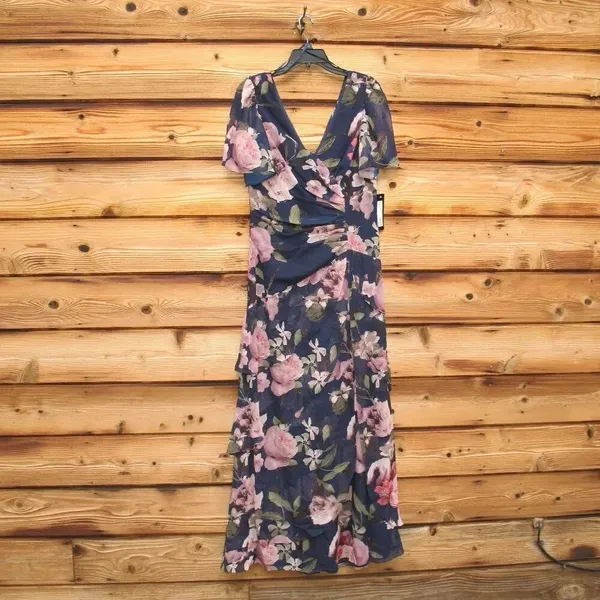 NWT XSCAPE Women's Surplice Tiered Gown Size 12 Blue - Image 6