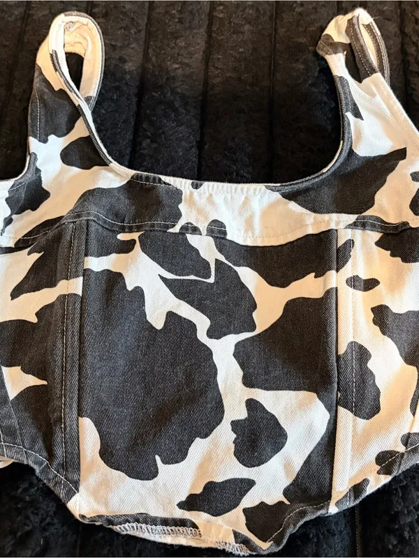Black and White Cow Print Cropped Tank - Image 4