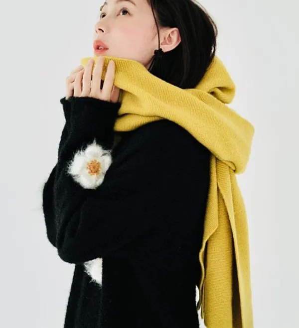 Rikka Large Wrap Scarf in Mustard Yellow - Image 2