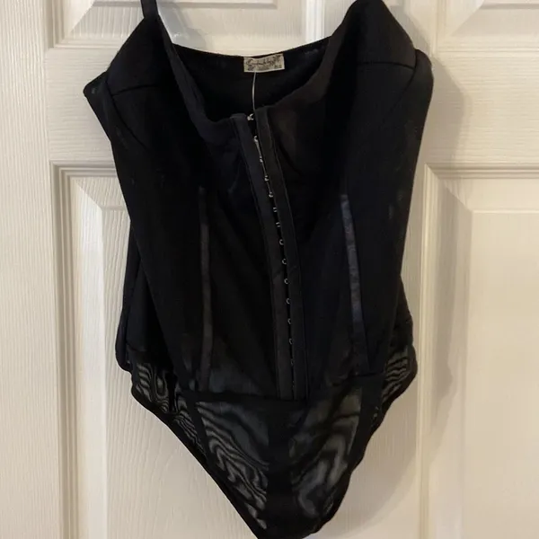 Free People Bodysuit size L color black adjustable stripes please see all photos - Image 5