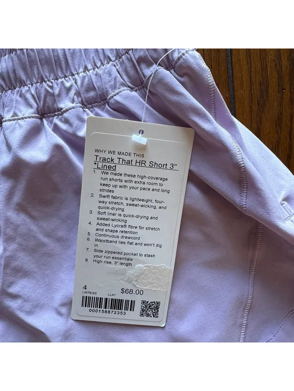 Lululemon Track That Short High Rise 3” Lilac Play Size 4 NWT - Image 4