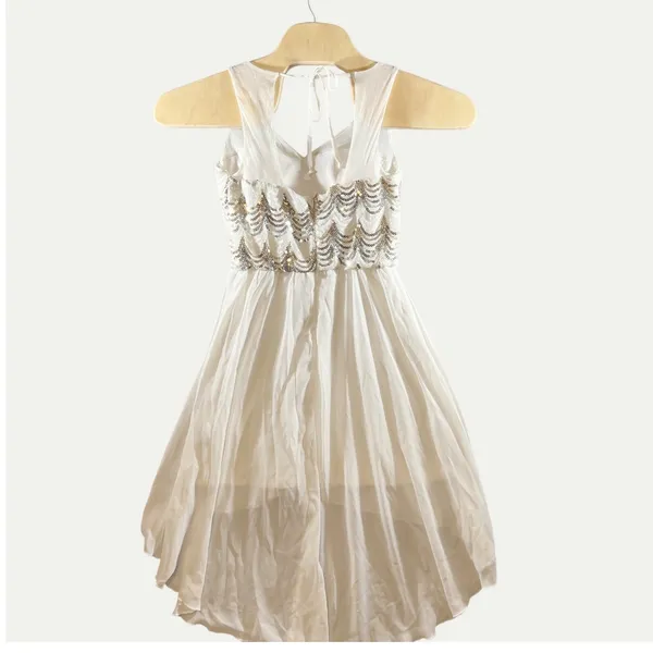 1310 | Sequin Bodice High-Low Formal Party Dress‎ White Gold HOCO Prom Women S - Image 2