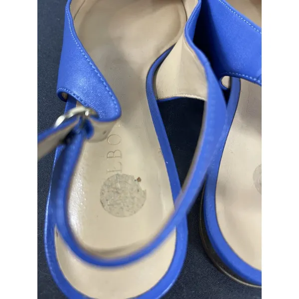 Talbots Blue Leather Slingback Flats Womens 7.5M Pointed Toe Low Block Heal - Image 8