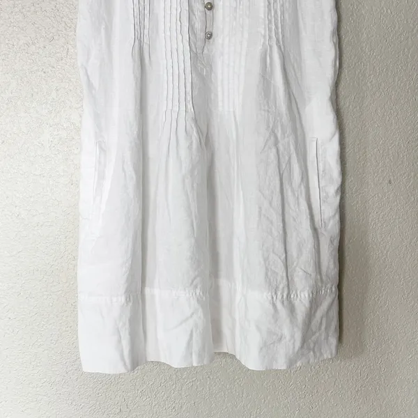 Quince 100% European Linen Sleeveless Swing Dress Pintuck Button Front‎ XS White - Image 5
