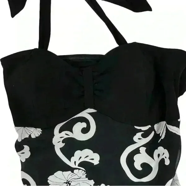 White House Black Market Women's Halter Neck Floral Dress Size 8 Black‎ - Image 5