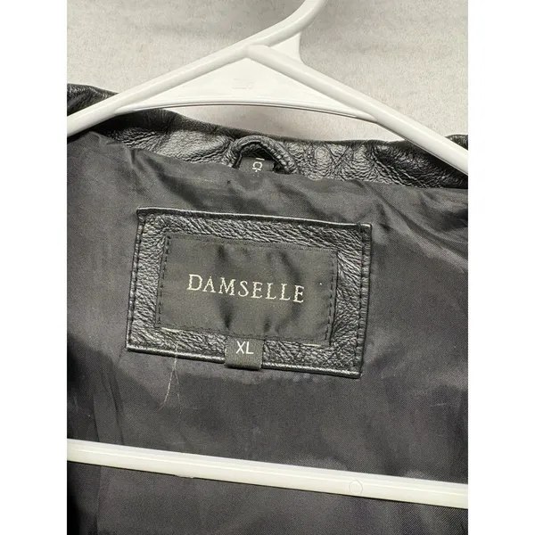 Vintage Damselle Women's Size XL Leather Black Bomber Jacket Floral Patchwork - Image 2