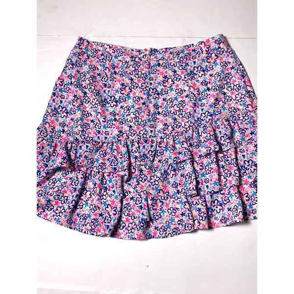 Lilly Pulitzer Womens 8 Floral Ruffle Mini Skirt Pink Blue Tiered Lined - Image 10