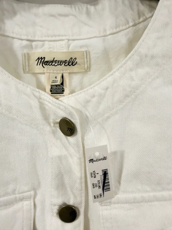 Madewell White Denim Vest Size 4 Utility Button Front Cotton Structured Top - Image 6
