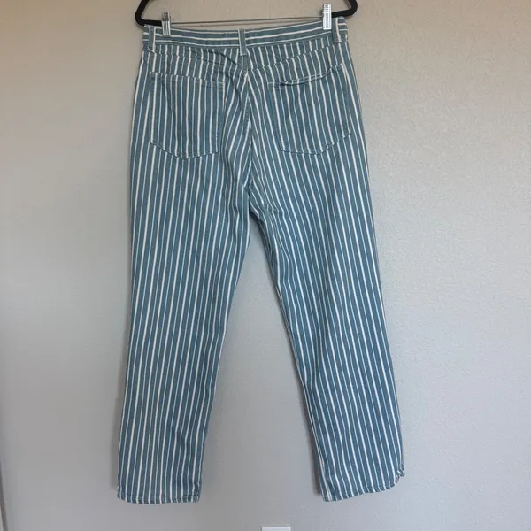 Reformation Striped High Rise Straight Jeans Blue White Size 31 Organic Funky - Image 2