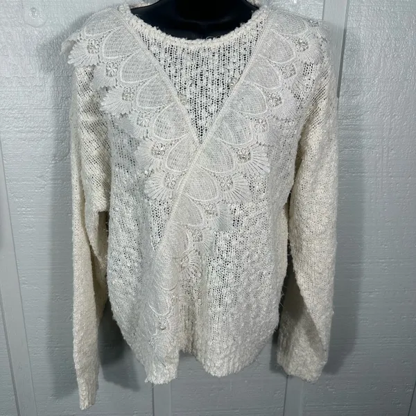 Maggie Lawrence Vintage Ivory Women’s Beaded Sweater Size Medium EUC - Image 2