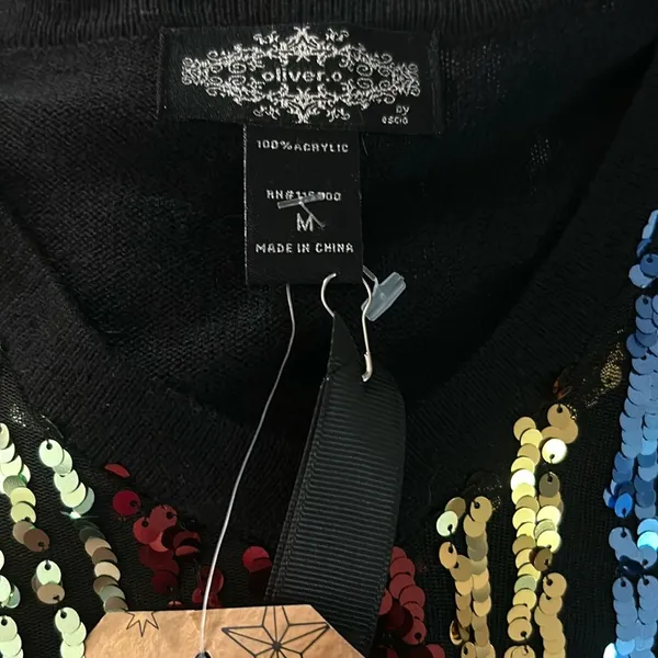 NWT Oliver.O Size M Sequined V Neckline Sweater Black Size M - Image 10