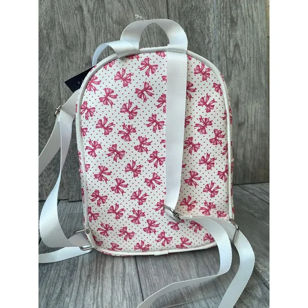 Madden Girl White Pink Bow Print Backpack with Coin Pouch - Image 2