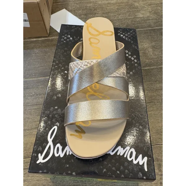 Sam Edelman Ariele Gold Snake Print‎ Leather Platform Slide Sandals Size 10 - Image 3