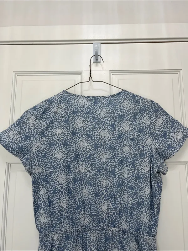 J. Crew Light Blue Denim Floral Printed Faux Wrap Mini Dress - Size Small - Image 11