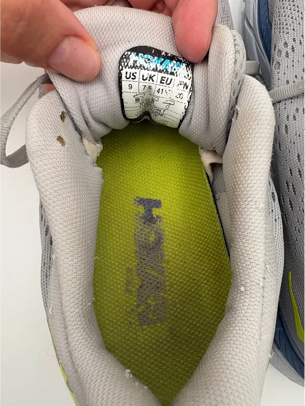 Hoka Clifton 7 $180 Woman’s 9 One One Gray Running Shoes with Yellow Logo - Image 7