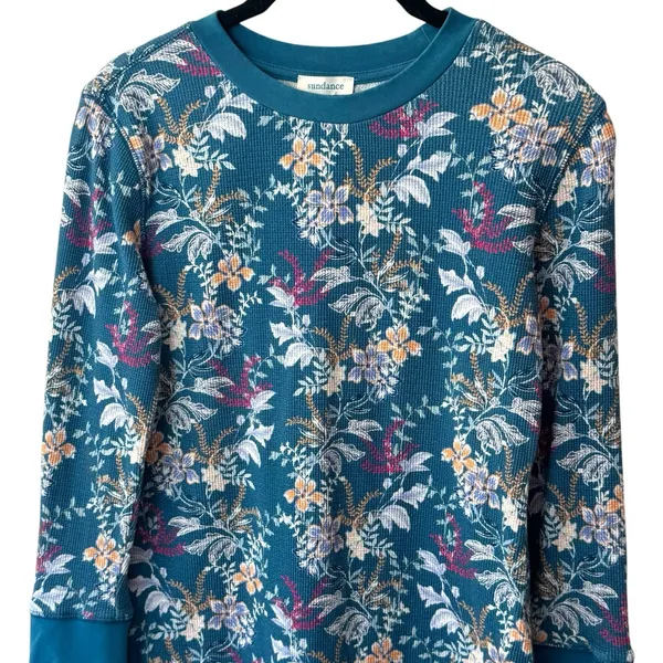 Sundance Blue Pink Floral‎ Long Sleeve Waffle Knit Thermal Top Feminine XS - Image 3