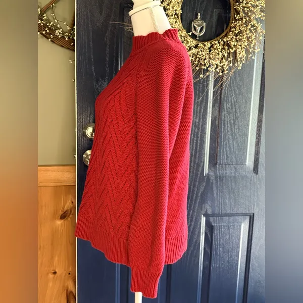 Chaps Red Cowl Neck Cable Knit Sweater Size M - Image 3