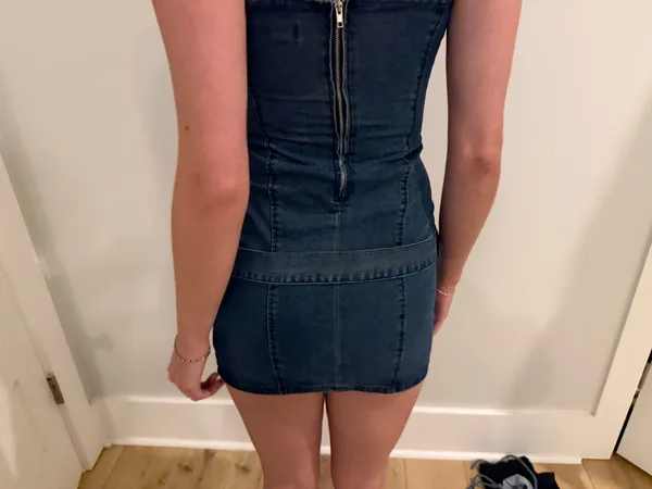 superdown Strapless Dark Denim Mini Dress with Belt Accent - Image 2
