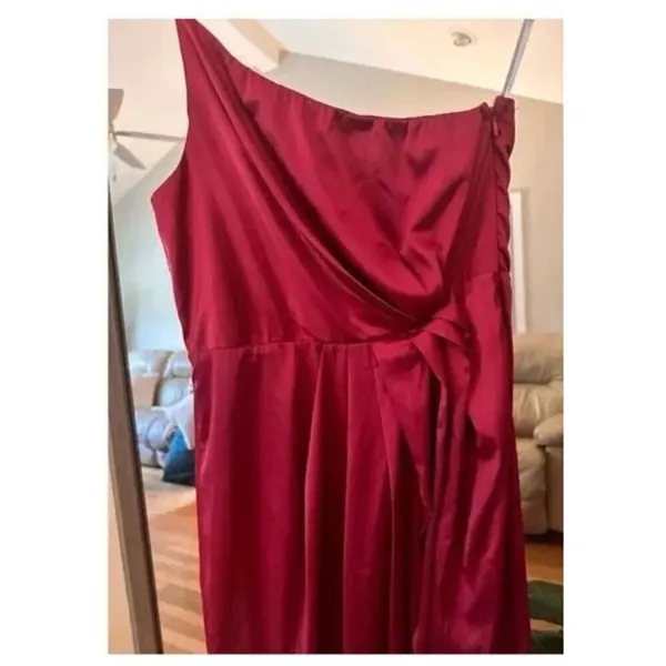 Lulus Pink Satin One Shoulder Asymmetrical Midi Dress Size Medium - Image 2