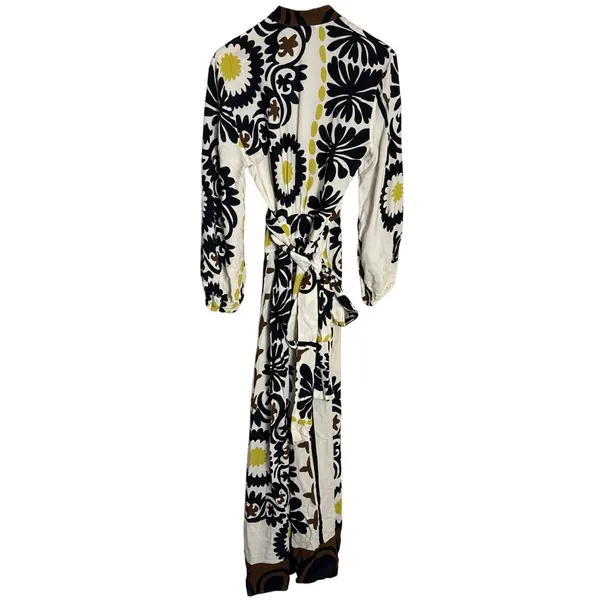 Zara White Floral Print Boho Blogger Favorite Resortwear Wrap Maxi Dress XS - Image 9