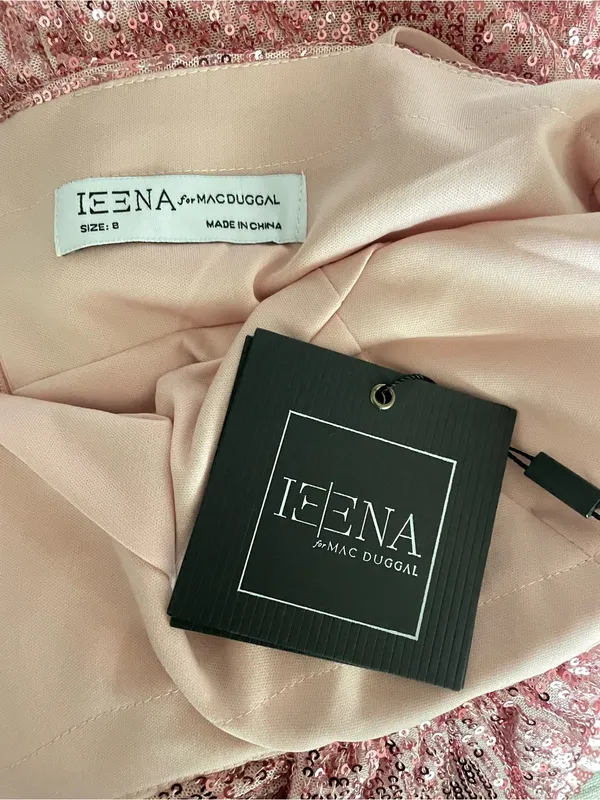 IEENA for Mac Duggal Sequined Twist Front Bow Column Gown Dress Pink Rose US 8 - Image 6