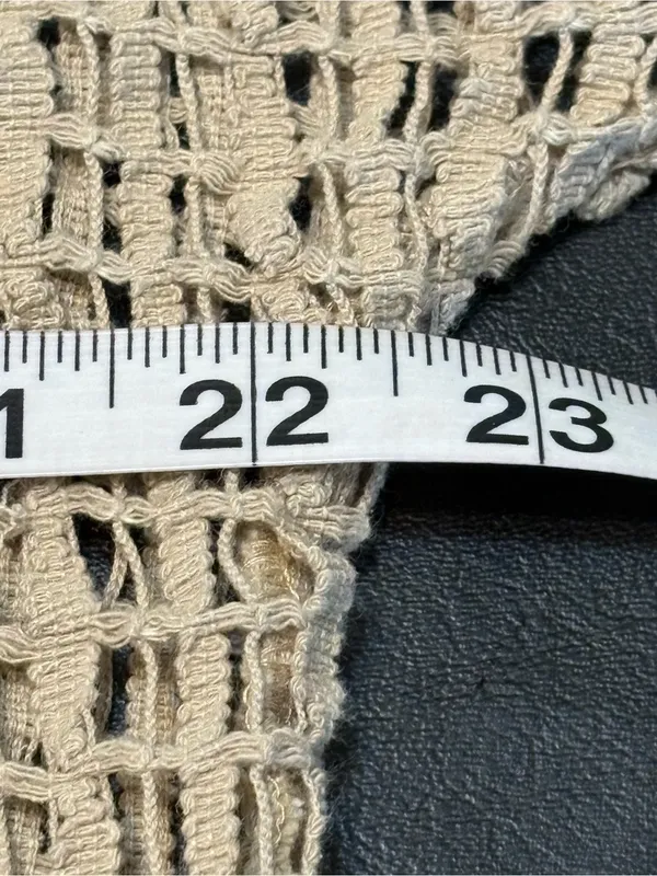 Keren Hart Beige Open Weave Crochet Cardigan L Boho Lagenlook Statement Buttons - Image 8