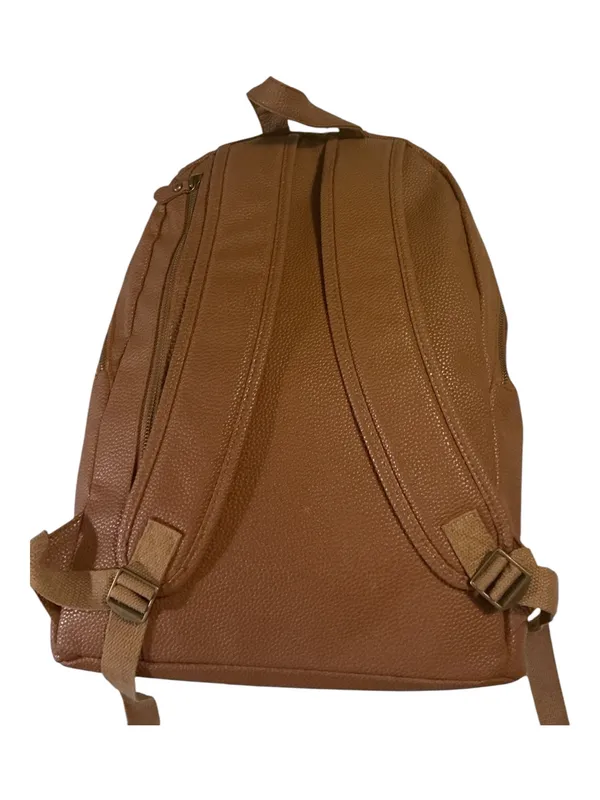 Plexus Brown Vegan Pebble Leather Multi-Pocket Backpack Purse | Cognac Gold - Image 2