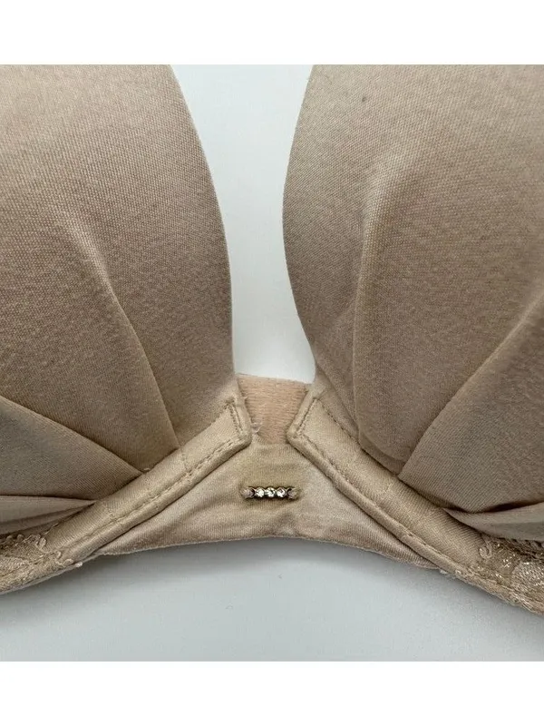 Fabulous by Victoria's Secret Plunge Bra Beige Tan Shimmer Lace Underwire 36C - Image 3