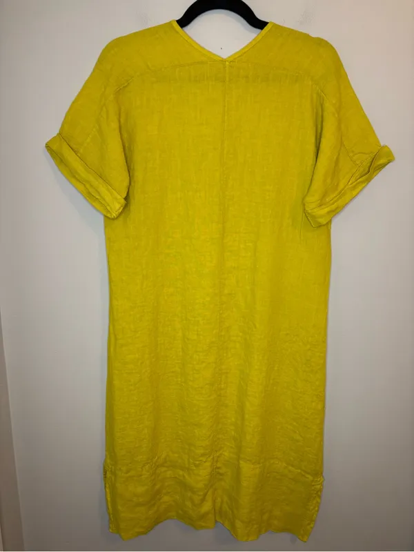 Francesca Bettini Italy 100% Linen Yellow Lagenlook Midi Dress S - Image 3
