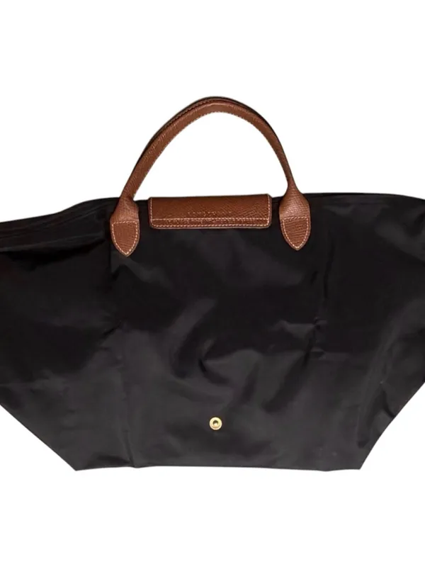 Longchamp Black Nylon Tote Medium size with Brown Leather Trim - Image 2