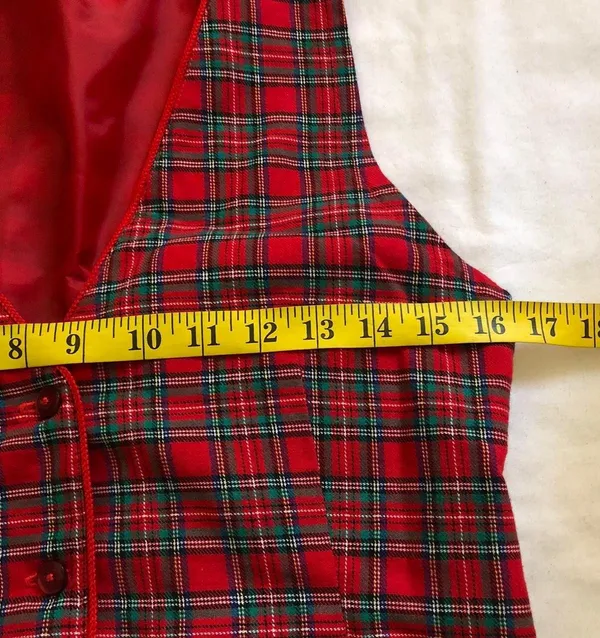 90s Whimsygoth Red green black plaid tartan vest schoolgirl preppy office siren core, tie back #grunge #y2k #goth #retro #boho - Image 3