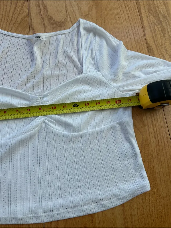 Ardene Pointelle Knit Long Sleeve Top Size XL White Ribbed Cinch Front Bow Y2K - Image 7