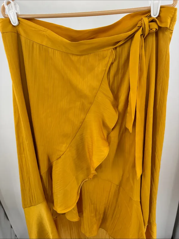 Anthropologie Maeve Mango Yellow Ruffle Wrap Skirt midi High Low NWT XL boho - Image 4