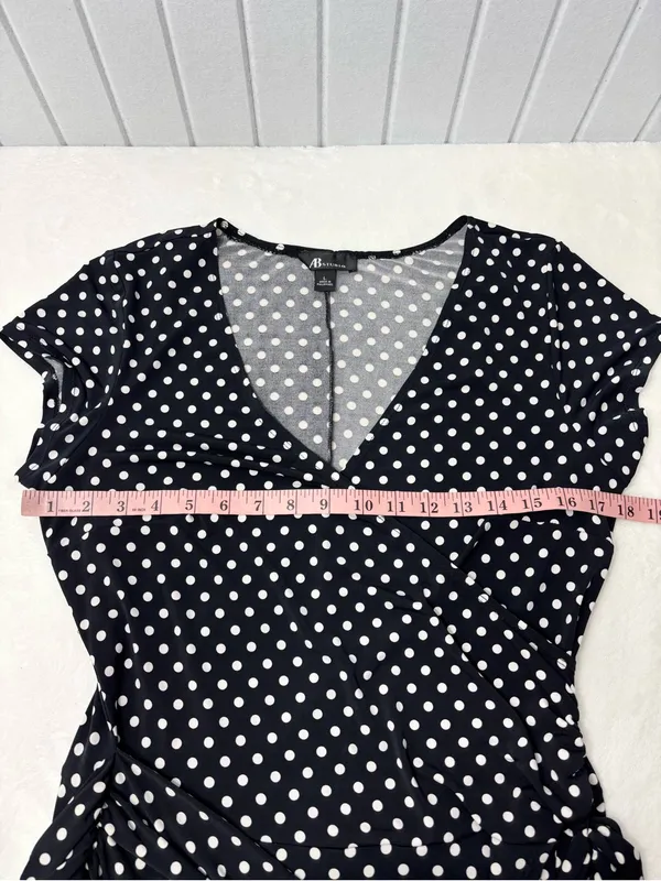 AB‎ Studio Black and White Polka Dot Wrap Midi Dress Size L - Image 5