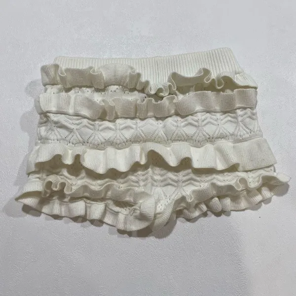 Edikted Size XS White Ruffle Knit Micro Shorts Pointelle Coquette Y2K - Image 4