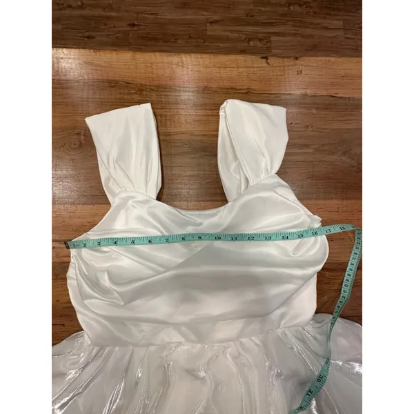HUTORUL White Satin Mini Dress Retro Prom Size M - Image 11