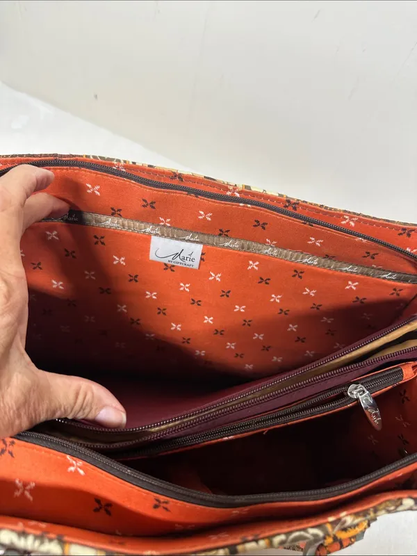 Stylish Orange and Brown Patterned Tote Bag with Crossbody strap - Image 4