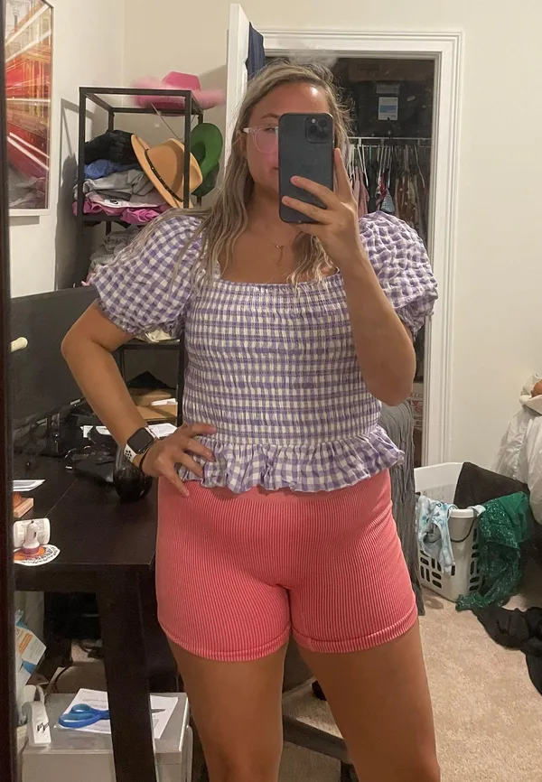 Purple And White Gingham Crop Top - Image 7