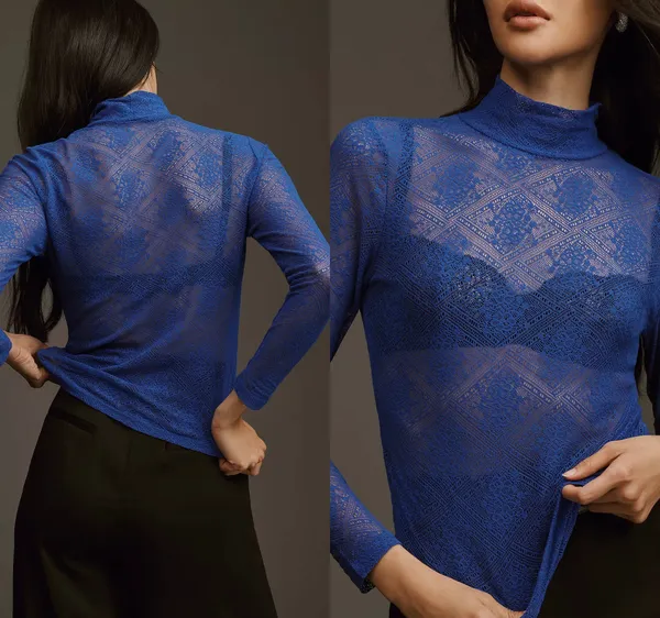 NWT $68 By Sapphire Pullover Sheer Lace Turtleneck XS - Image 4