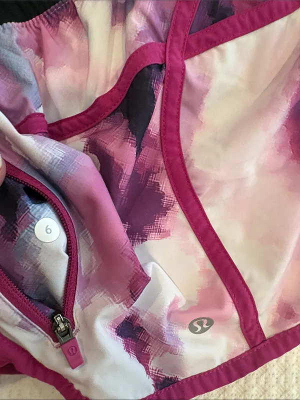 Lululemon Pink Tie-Dye Athletic Shorts with Black Waistband - Image 3