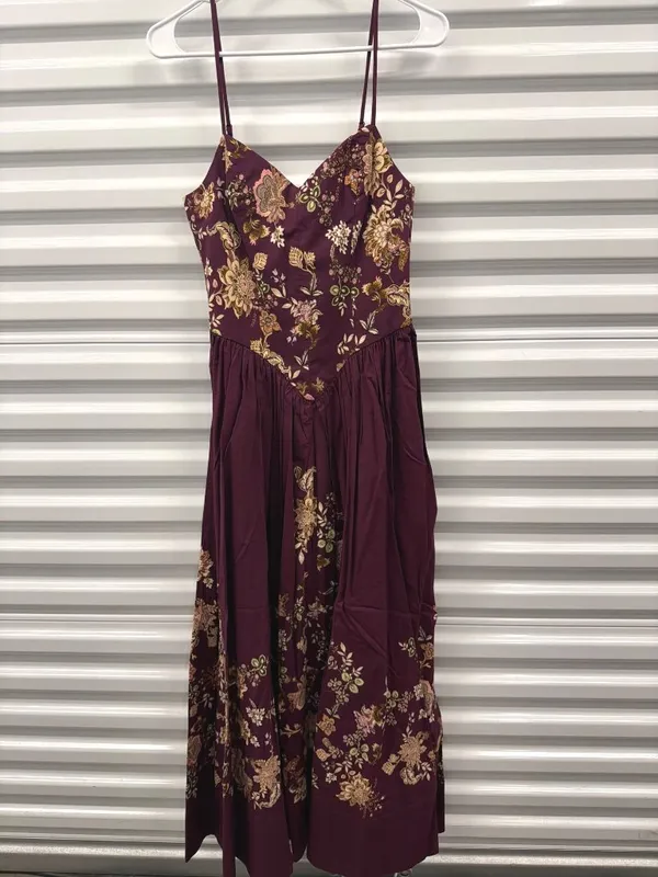 Hemant And Nandita Savi Maxi Dress Burgundy Floral Womens Size Small - Image 5