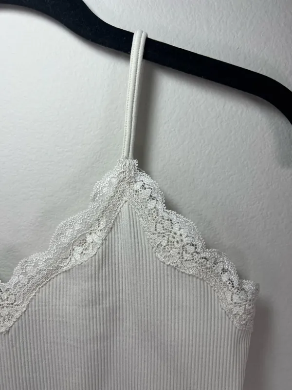 Wild Fable Ribbed Lace Cropped Cami Tank Top Cream Neutral Layering Y2K Sz Small - Image 2