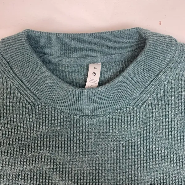 Lululemon womens size 10 merino wool sweater green knit pullover crew neck tide - Image 6