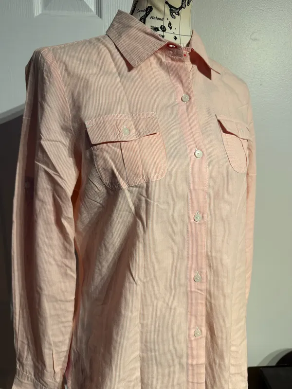 Tommy Hilfiger Cotton Pale Pink Striped Button-down shirt dual chest pocket Sz M - Image 2