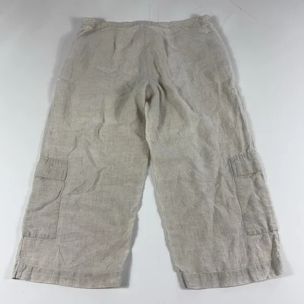 Eileen Fisher Pants Womens Large Beige Linen Cargo Wide Leg Pull On Cropped - Image 3