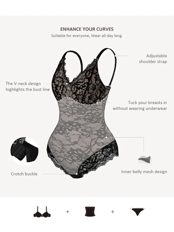 NWT feelingirl Black Lace Shaping Bodysuit size XXL - Image 2