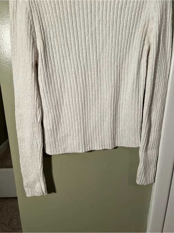 Moani Women's Size F Crewneck Sweater White Ribbed Merino Wool Cashmere Blend - Image 6