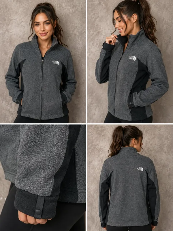 The North Face Women's Gray Black Full Zip Fleece Jacket - Image 2