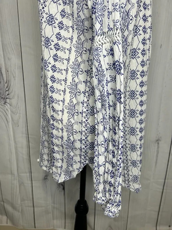 Ann Taylor Loft Blue White Floral Print V-Neck Cotton Tunic Top Sz L Lightweight - Image 8