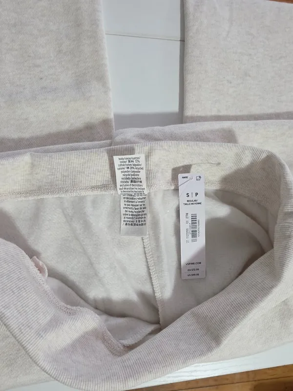 VS PINK Campus Fleece Foldover Flare Sweatpants - Natural Heather - Size S/R - Image 9